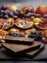 Composition with fruits nuts blueberry, cranberry, with chocolate, resveratrol, antioxidants rich food