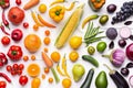 Composition of fruits and vegetables in rainbow colors Royalty Free Stock Photo