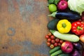 Composition of fruits and vegetables on rustic wooden background Royalty Free Stock Photo