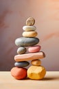 Composition of geometric wooden balancing stones. Concept of balance, eco friendly.