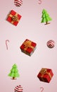 Composition of gift boxes candy canes Christmas tree. Royalty Free Stock Photo