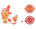 Composition of Gilet Jaunes Protest Map of Denmark and Strike Action Stamps