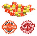 Composition of Gilet Jaunes Protest Map of Mongolia and Strike Action Stamps