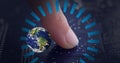 Composition of globe of connections and finger touching computer processor