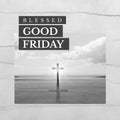 Composition of good friday text with crucifix on grey background