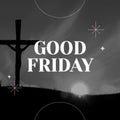 Composition of good friday text with crucifix on grey background