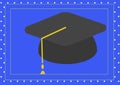 Composition of graduation hat in frame on blue background