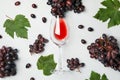 Composition grape and glass of wine on white background