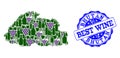 Composition of Grape Wine Map of Bhutan and Best Wine Stamp Royalty Free Stock Photo