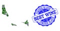 Composition of Grape Wine Map of Comoros Islands and Best Wine Stamp Royalty Free Stock Photo