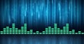 Composition of green graphic music equalizer over multiple blue light trails in background Royalty Free Stock Photo