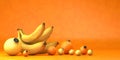 Composition of group bananas toys decoration and bananas Royalty Free Stock Photo