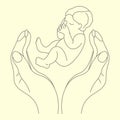 composition with hands and baby pregnancy and motherhood lines vector