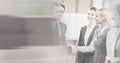 Composition of happy diverse business team shaking hands with motion blur Royalty Free Stock Photo