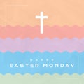 Composition of happy easter monday text over cross and colourful background Royalty Free Stock Photo