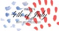 Composition of happy 4th july text, with paint dabs of red and blue of the american flag, on white Royalty Free Stock Photo