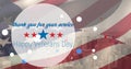 Composition of happy veterans day text, with red, white and blue dots over american flag Royalty Free Stock Photo