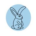 Composition hare in a blue circle hand drawn doodle style. Scandinavian simple style Royalty Free Stock Photo