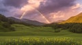 A Composition Of A Hauntingly Beautiful Rainbow Over A Green Valley AI Generative