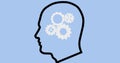 Composition of head silhouette with cogwheels inside on blue background Royalty Free Stock Photo