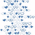 Composition of hearts in blue, imitation of an ink pen. Love code. Hearts with a blue outline and fill in a chaotic order form