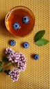 honey, oregano, blueberries on foundation Royalty Free Stock Photo