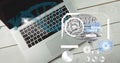 Composition of human brain and medical data processing over desk with laptop computer Royalty Free Stock Photo