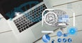 Composition of human brain and medical data processing over desk with laptop computer Royalty Free Stock Photo