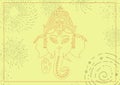 Composition of indian ganesh god design with decorative elements and line frame on yellow background