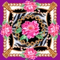 Print for scarf with roses, chains and zebra skin Royalty Free Stock Photo