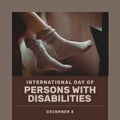 Composition of international day of persons with disabilities text over feet with socks