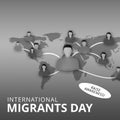 Composition of international migrants day text over network of people icons on world map