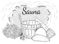 Composition of items for the sauna. Isolated black outline objects on a white background. Royalty Free Stock Photo