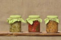 Composition with jars of pickled vegetables. Marinated food Royalty Free Stock Photo