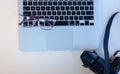 composition of a laptop, glasses and camera Royalty Free Stock Photo