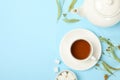 Composition with linden tea on background, top view. Natural tea Royalty Free Stock Photo