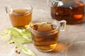 Composition with linden tea on  background, close up. Natural tea Royalty Free Stock Photo