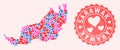 Composition of Love Smile Map of Sarawak and Grunge Heart Stamp