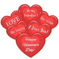 Composition of cute red hearts with white text .