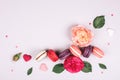 Composition of macarons and flowers Royalty Free Stock Photo