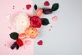 Composition of macarons and flowers Royalty Free Stock Photo