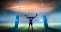 Composition of male american football player with ball at stadium Royalty Free Stock Photo