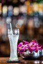 Still life with margarita cocktail and orchid flowers in the bar Royalty Free Stock Photo