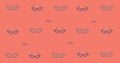 Composition of masquerade masks repeated in rows, on salmon pink background