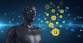 Composition of metallic human bust and online security padlock icons Royalty Free Stock Photo