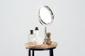 Composition of mirror and shaving set. Still life. Royalty Free Stock Photo