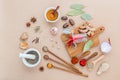 Composition of Mixed spices and herbs background cinnamon stick Royalty Free Stock Photo