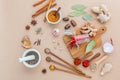 Composition of Mixed spices and herbs background cinnamon stick Royalty Free Stock Photo