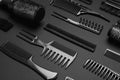 Composition with modern hair combs and brushes on background Royalty Free Stock Photo