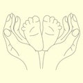 composition mother's hands holding baby's legs lines vector